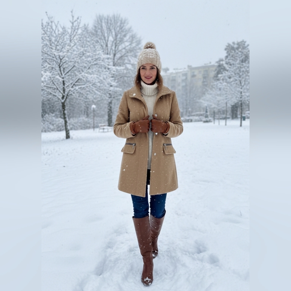 Bershka Women's Camel Pea Coat